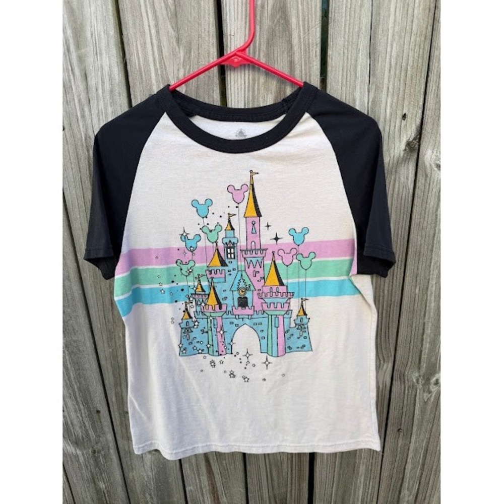 Disneycore Retro Disney Castle Raglan Tee Size M White Black Pastel Graphic Tee